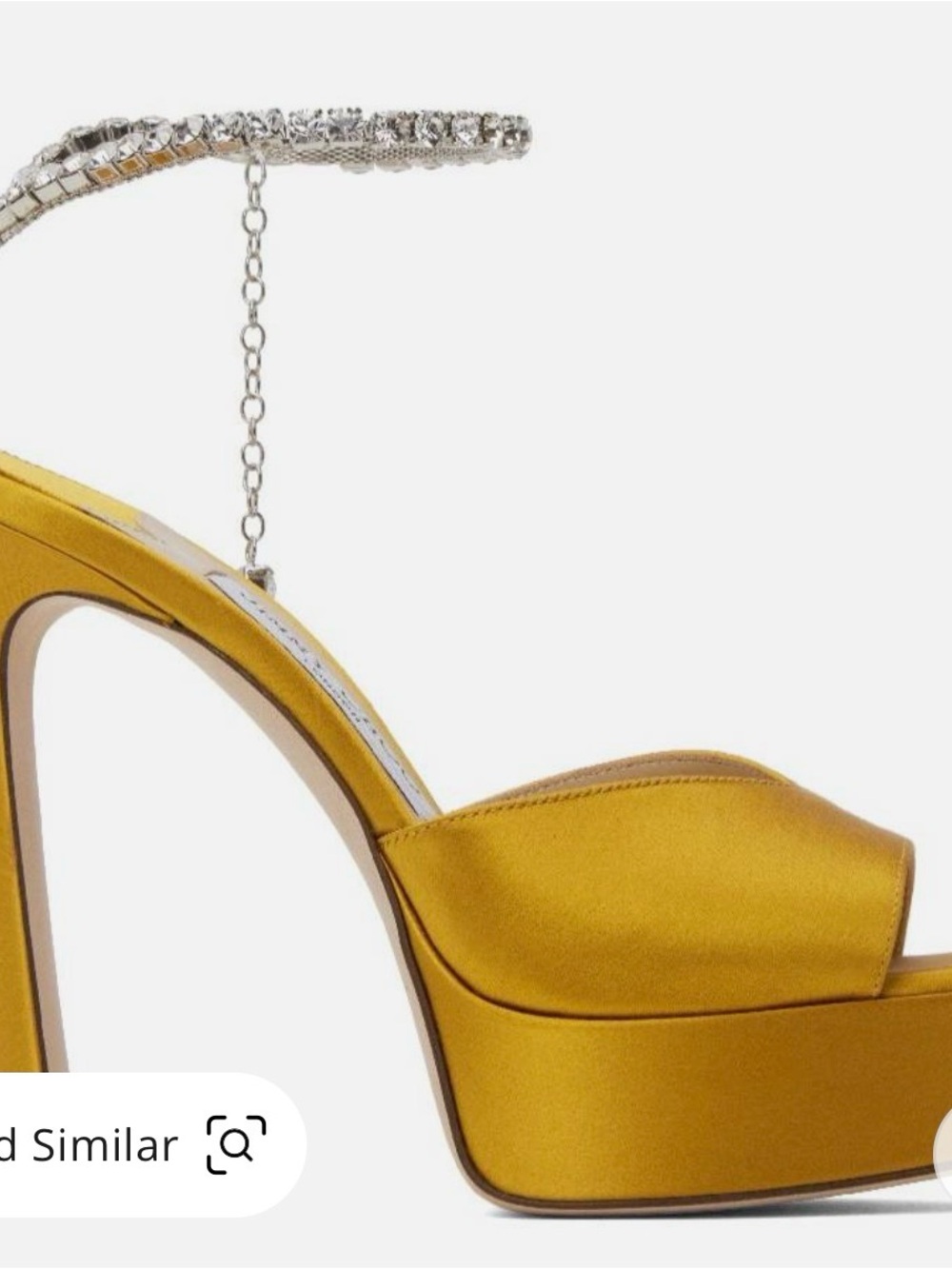 Jimmy Choo Gold Satin Platform Sandal with Crystal Ankle Strap size 35.5